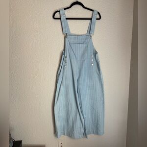 Uniq Overalls Jumpsuit Cotton Casual Woman Small Light Blue Striped Wide Leg